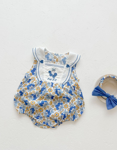 Load image into Gallery viewer, Baby Girl Floral Print Pattern With Headband Sleeveless Onesie by MyKids-USA™
