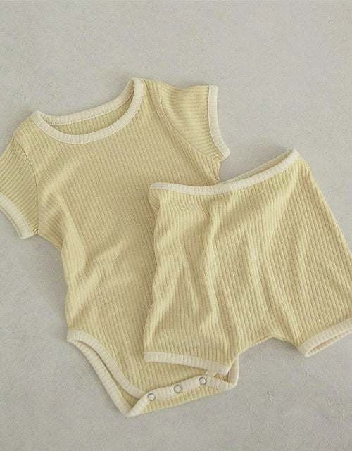 Load image into Gallery viewer, Baby Unisex Solid Color Comfy Cotton Onesies &amp; Shorts Sets With Headband by MyKids-USA™
