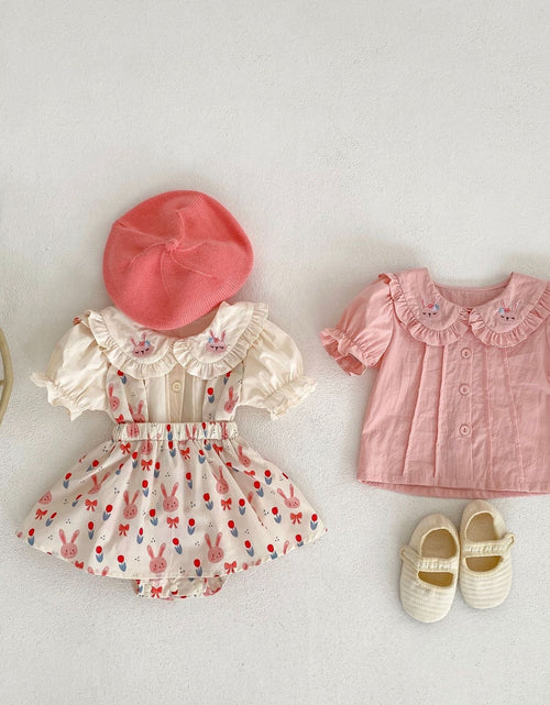 Load image into Gallery viewer, Baby Girl Solid Color Doll Neck Blouses With Strap Dress Sets by MyKids-USA™
