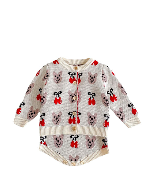 Load image into Gallery viewer, Baby Girl 1pcs Allover Roses Embroidered Graphic Crotch Bodysuit &amp; Cardigan Handmade Knitted Sets by MyKids-USA™
