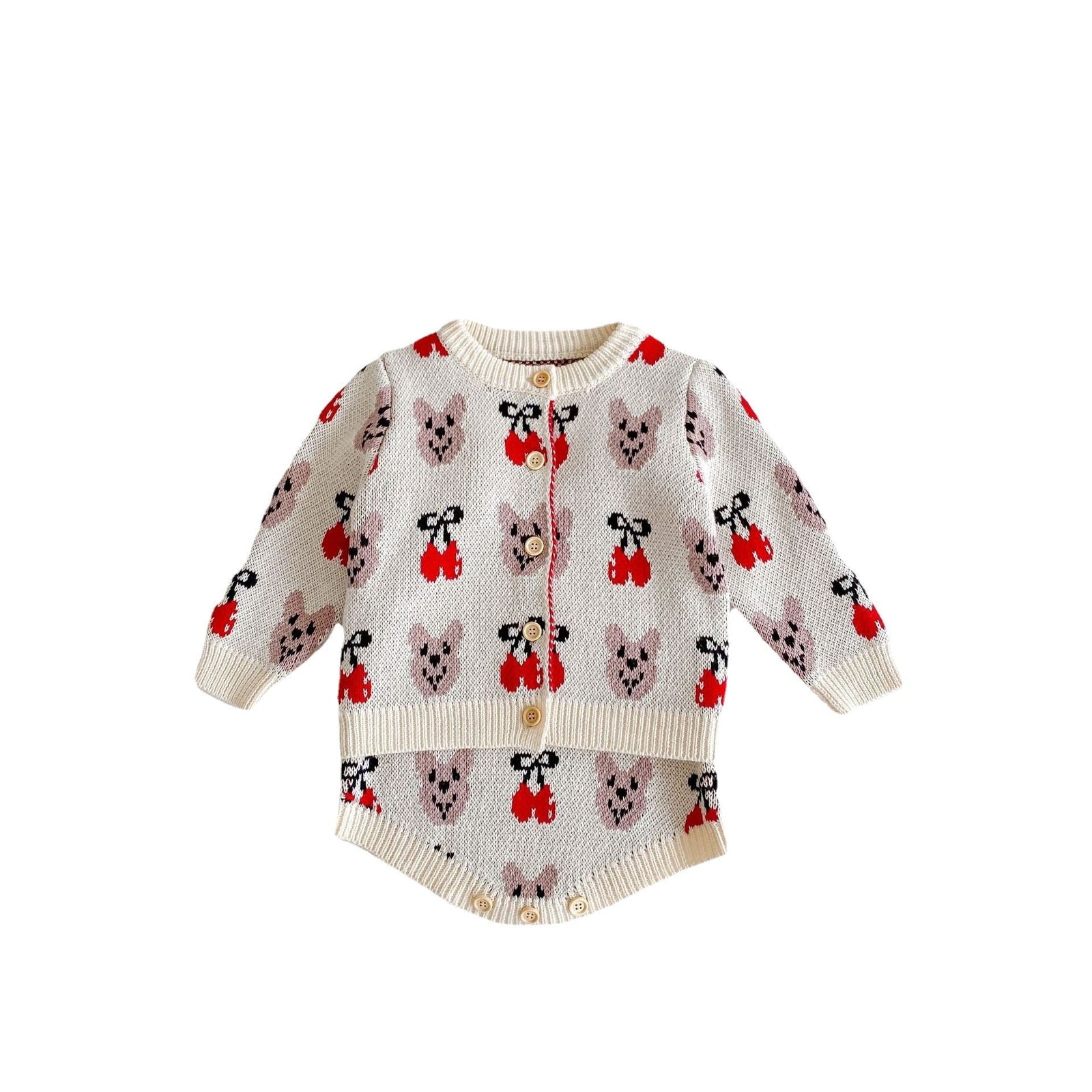 Baby Girl 1pcs Allover Roses Embroidered Graphic Crotch Bodysuit & Cardigan Handmade Knitted Sets by MyKids-USA™
