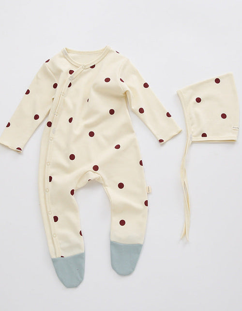Load image into Gallery viewer, Baby Printed Graphic Side Button Design Long Sleeved Jumpsuit Romper Pajamas With Hat by MyKids-USA™
