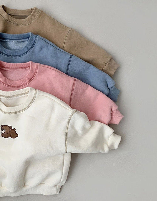 Load image into Gallery viewer, Baby Cartoon Bear Patched Graphic Hoodies Combo Solid Trousers Casual 2 Pieces Sets by MyKids-USA™
