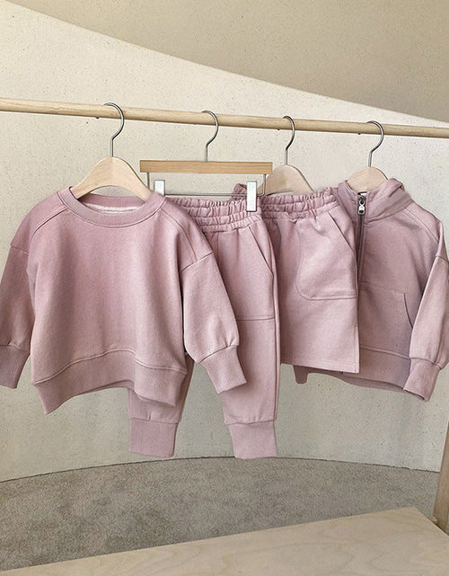 Load image into Gallery viewer, Baby Boy And Girl Solid Color Pullover Hoodies Combo Pants Pieces Sets by MyKids-USA™
