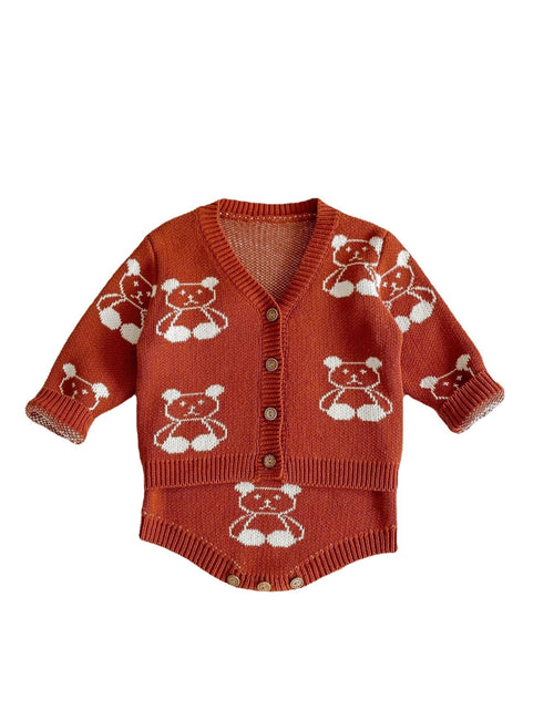 Load image into Gallery viewer, Baby Girl Cartoon Bear Embroidered Graphic Knitted Sleeveless Bodysuit &amp; Cardigan 1-Pieces Sets by MyKids-USA™

