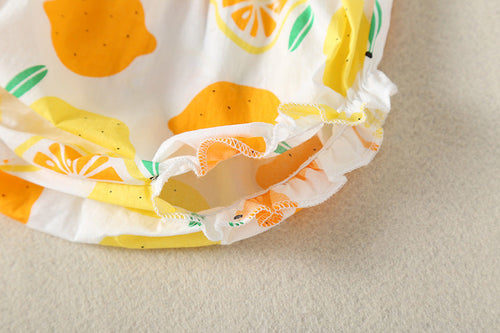 Load image into Gallery viewer, Baby Girl Lemon Fruit Print Sleeveless Dress Combo Short Pants In Sets by MyKids-USA™
