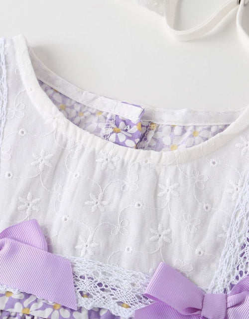 Load image into Gallery viewer, Baby Girl Floral Pattern Lace Patchwork Round Collar Short-Sleeved Colorful Cotton Onesies With Hat by MyKids-USA™
