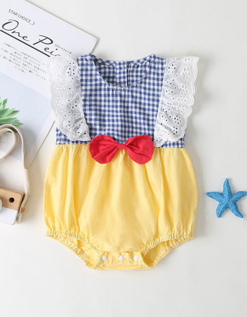 Load image into Gallery viewer, Baby Girl Plaid Pattern Lace Patchwork Bow Sleeveless Princess Onesies In Summer by MyKids-USA™
