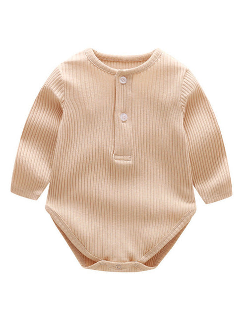 Load image into Gallery viewer, Baby Solid Color Ruffle &amp; Buttoned Design Long-Sleeved O-Neck Onesies by MyKids-USA™
