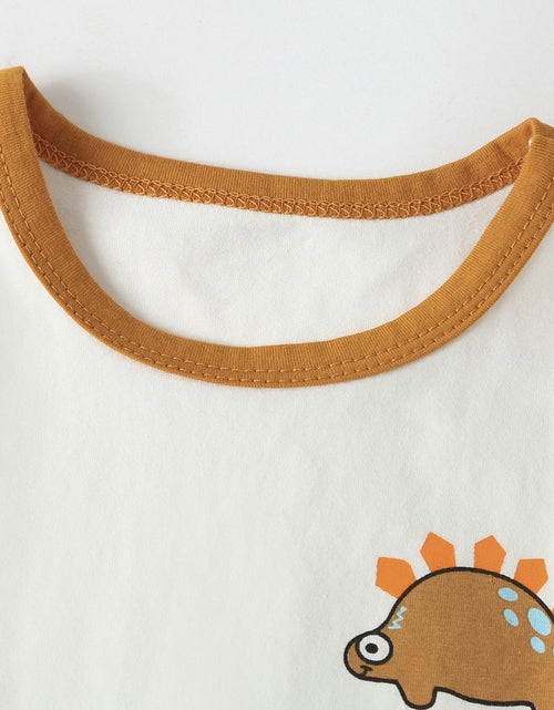 Load image into Gallery viewer, Baby Cartoon Dinosaur Pattern Contrast Neck Tee Combo Solid Shorts Sets by MyKids-USA™
