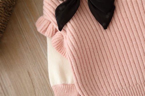 Load image into Gallery viewer, Baby Solid Color Bow Patched Sweater With Pants Sets by MyKids-USA™
