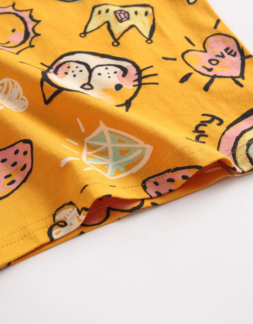 Load image into Gallery viewer, Baby Girl Cartoon Print O-Neck T-Shirt Combo Ruffle Shorts Sets In Summer by MyKids-USA™
