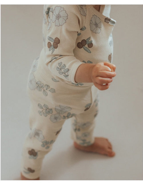 Load image into Gallery viewer, Baby Girl Floral Pattern Cotton Onesies With Pant 1 Pieces Sets by MyKids-USA™
