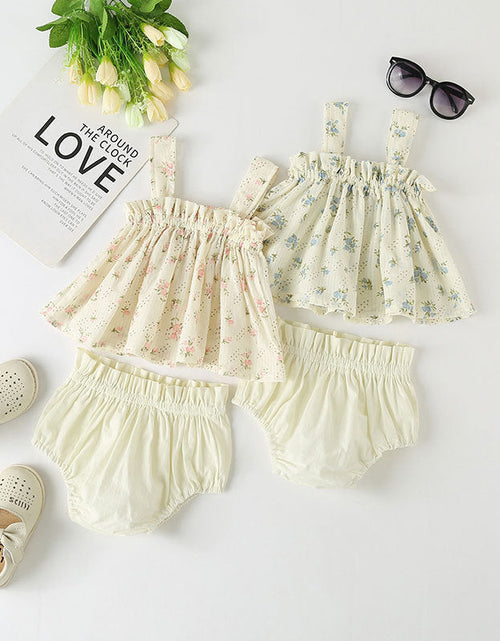 Load image into Gallery viewer, Baby Girl Floral Print Pattern Sleeveless Tops Combo Shorts Sets In Summer by MyKids-USA™
