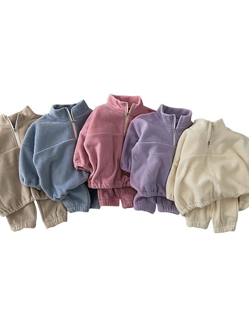 Load image into Gallery viewer, Baby Solid Color Double Sided Fleece Stand Collar Sweater Sets by MyKids-USA™
