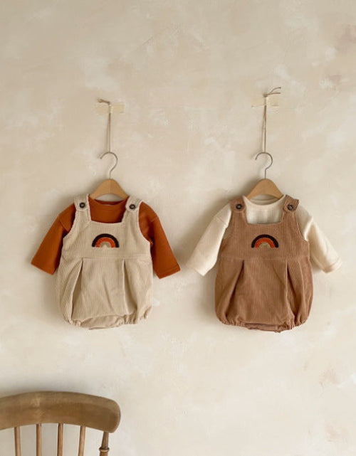 Load image into Gallery viewer, Baby Solid Color Shirt Combo Corduroy Fabric Strap Onesies Sets by MyKids-USA™
