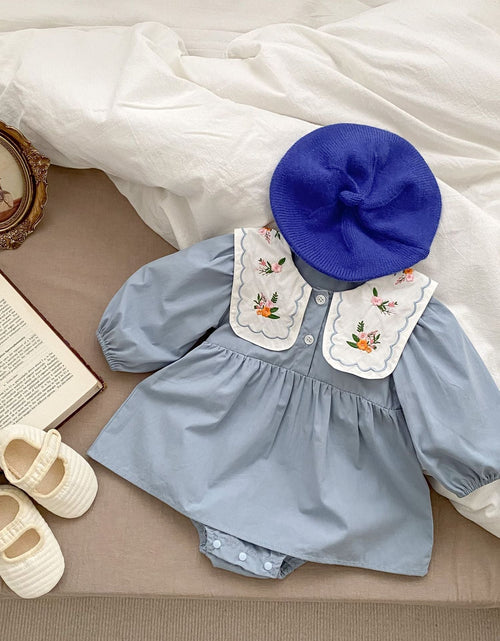 Load image into Gallery viewer, Baby Girl Solid Color Embroidered Doll Neck Beautiful Onesies Dress by MyKids-USA™
