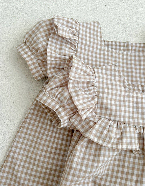 Load image into Gallery viewer, Baby Plaid Pattern Square Neck Puff Sleeves Onesies &amp; Dress by MyKids-USA™
