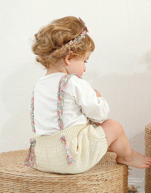 Load image into Gallery viewer, Baby Girl Ditsy Flower Sling Knitted Shorts Overalls With Headband by MyKids-USA™
