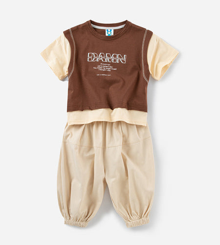 Letter Print Patchwork Design T-Shirt Combo Pants 2-Pieces Sets by MyKids-USA™