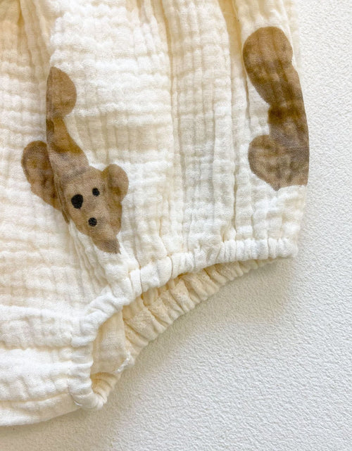 Load image into Gallery viewer, Baby Girl Bear Print Pattern Round Collar Shirt Top Combo Short Pants Sets In Summer Outfit Wearing by MyKids-USA™
