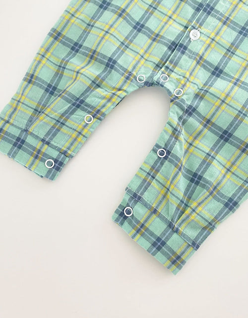 Load image into Gallery viewer, Baby Boy Classic Plaid Pattern Lapel Design Long Sleeve Rompers by MyKids-USA™
