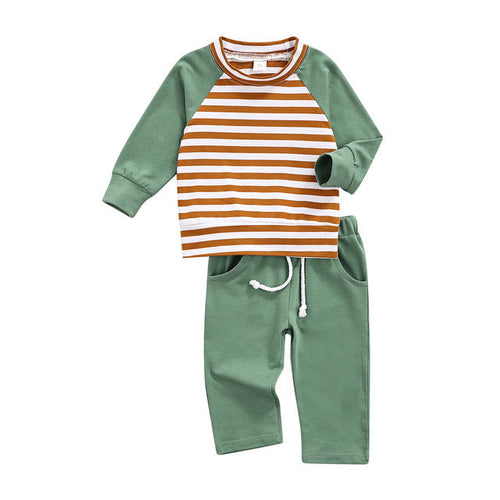 Load image into Gallery viewer, Baby Striped Pattern Contrast Design Hoodies Combo Solid Pants Sets by MyKids-USA™
