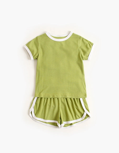 Load image into Gallery viewer, Baby Solid Color Neck Color Matching Design Sports Sets In Summer by MyKids-USA™
