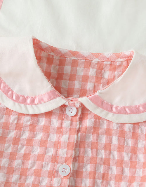 Load image into Gallery viewer, Baby Girl 1pcs Plaid Pattern Contrast Tape Lapel Design Combo Shorts Sets by MyKids-USA™
