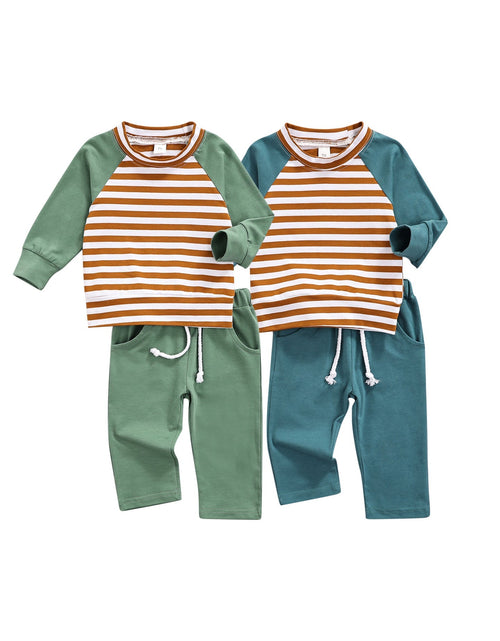 Load image into Gallery viewer, Baby Striped Pattern Contrast Design Hoodies Combo Solid Pants Sets by MyKids-USA™
