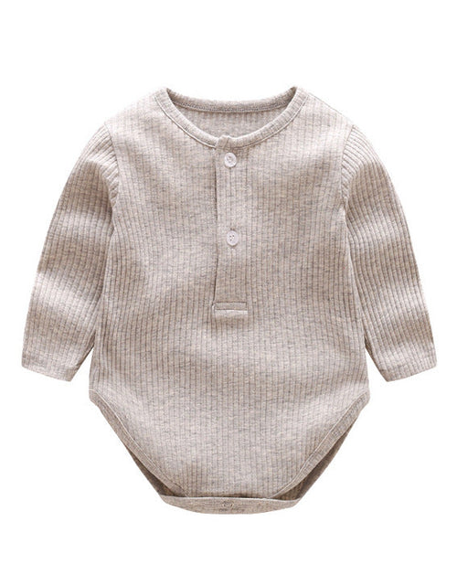 Load image into Gallery viewer, Baby Solid Color Ruffle &amp; Buttoned Design Long-Sleeved O-Neck Onesies by MyKids-USA™
