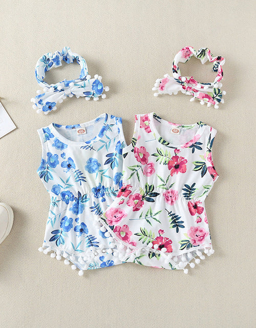 Load image into Gallery viewer, Baby Girl Printed Patterns Lace Design Sleeveless Onesie With Headband by MyKids-USA™
