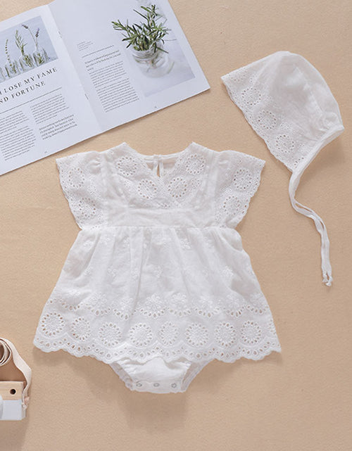 Load image into Gallery viewer, Baby Girls Solid Color Hollow Design V Collar Sleeveless Onesies Dress In Summer With Hat by MyKids-USA™
