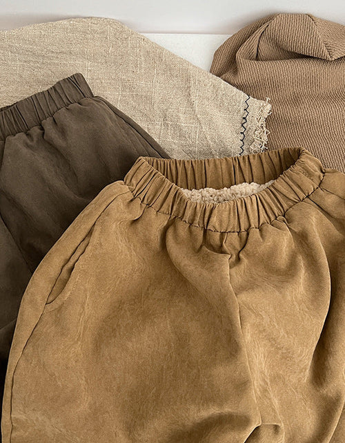 Load image into Gallery viewer, Baby Solid Color Thickened Lambswool Drawstring Casual Trousers by MyKids-USA™
