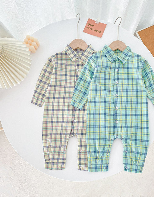 Load image into Gallery viewer, Baby Boy Classic Plaid Pattern Lapel Design Long Sleeve Rompers by MyKids-USA™
