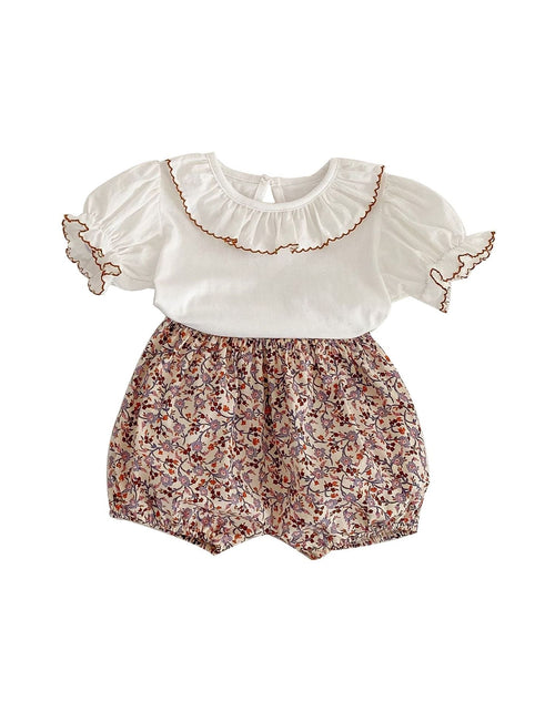 Load image into Gallery viewer, Baby Solid Color Puff Sleeve Blouses Combo Shorts Sets by MyKids-USA™

