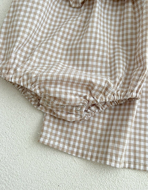 Load image into Gallery viewer, Baby Plaid Pattern Square Neck Puff Sleeves Onesies &amp; Dress by MyKids-USA™
