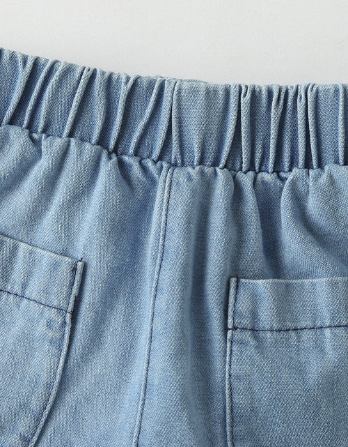 Load image into Gallery viewer, Baby Solid Color Butoon Front Denim Shirt Combo Shorts Sets In Summer by MyKids-USA™
