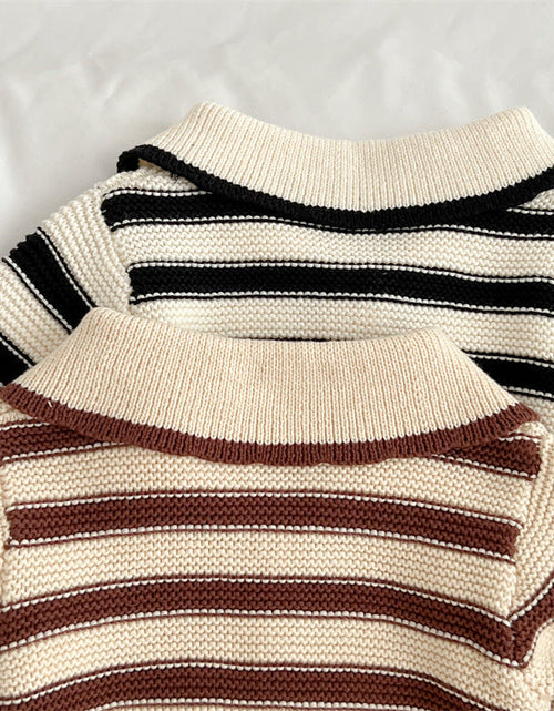 Load image into Gallery viewer, Baby Striped Pattern Lapel Knitted Cardigan With Pants Sets by MyKids-USA™
