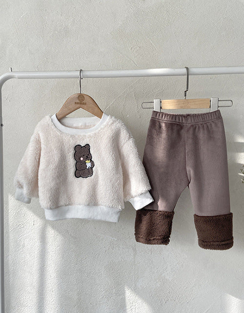 Load image into Gallery viewer, Baby Bear Embroidered Pattern Plush Hoodies Combo Pants  Pieces Sets by MyKids-USA™
