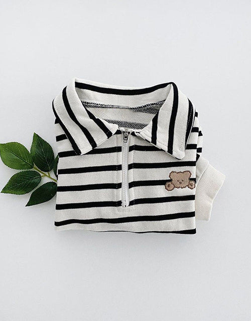 Load image into Gallery viewer, Baby Striped &amp; Cartoon Patched Graphic Polo Neck Long Sleeves Bodysuit Onesies by MyKids-USA™
