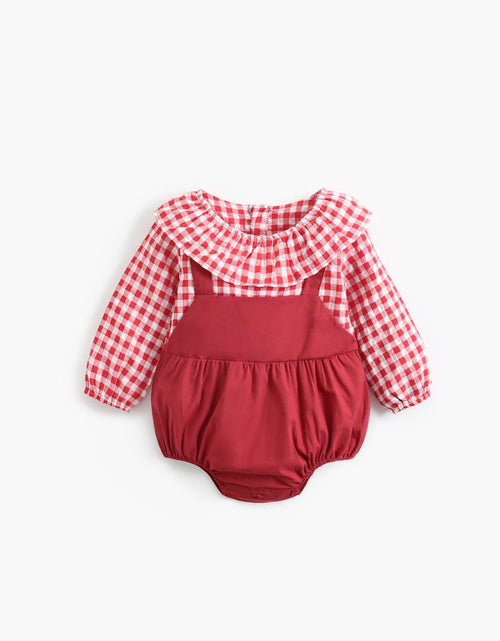 Load image into Gallery viewer, Baby Girl 1pcs Plaid Pattern False 2-Piece Design Ruffle Neck Onesies by MyKids-USA™
