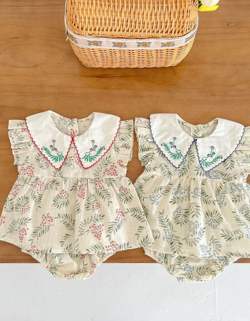 Load image into Gallery viewer, Baby Girl Floral Print Pattern Embroidered Lapel Sleeveless Tops Combo Shorts Two-Piece Sets by MyKids-USA™
