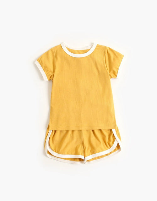 Load image into Gallery viewer, Baby Solid Color Neck Color Matching Design Sports Sets In Summer by MyKids-USA™
