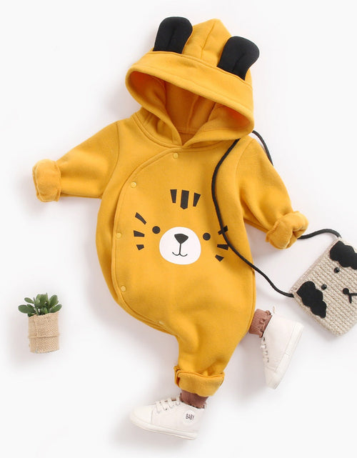 Load image into Gallery viewer, Baby Boy Cartoon Pattern Side Button Front Design Longsleeve Thick Rompers With Hat by MyKids-USA™
