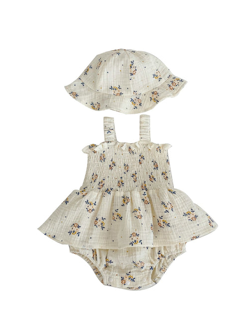 Load image into Gallery viewer, Baby Flower Pattern Sling Design Onesies Dress With Hat by MyKids-USA™
