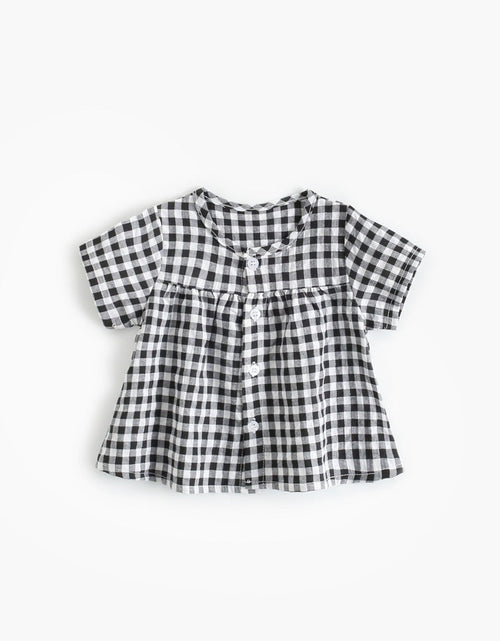 Load image into Gallery viewer, Baby Girl Plaid Pattern Single Breasted Design Shirt Combo Shorts Sets by MyKids-USA™
