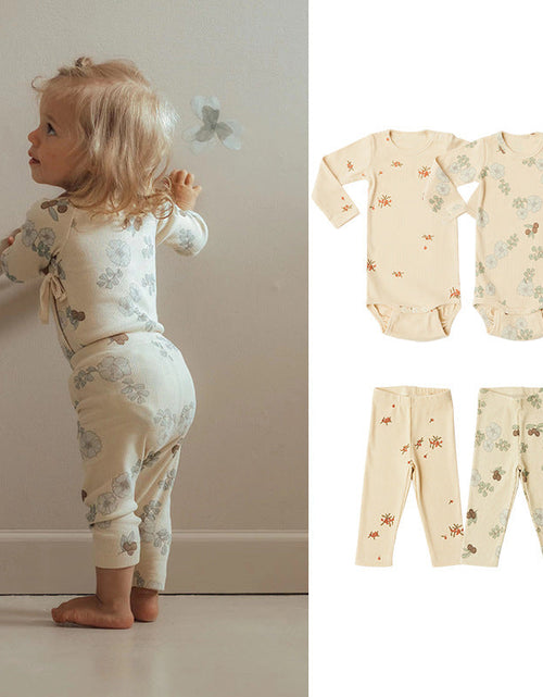 Load image into Gallery viewer, Baby Girl Floral Pattern Cotton Onesies With Pant 1 Pieces Sets by MyKids-USA™
