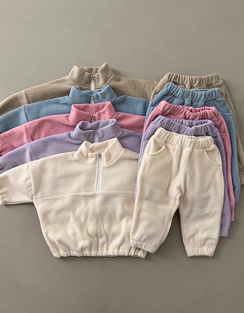 Load image into Gallery viewer, Baby Solid Color Double Sided Fleece Stand Collar Sweater Sets by MyKids-USA™
