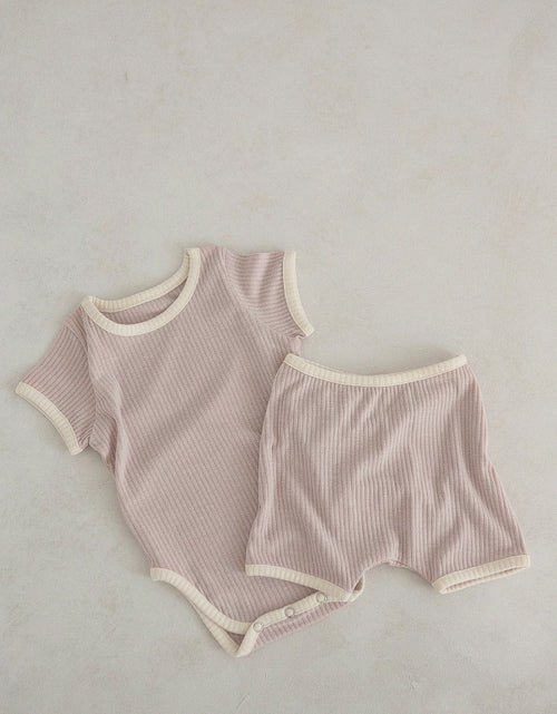 Load image into Gallery viewer, Baby Unisex Solid Color Comfy Cotton Onesies &amp; Shorts Sets With Headband by MyKids-USA™

